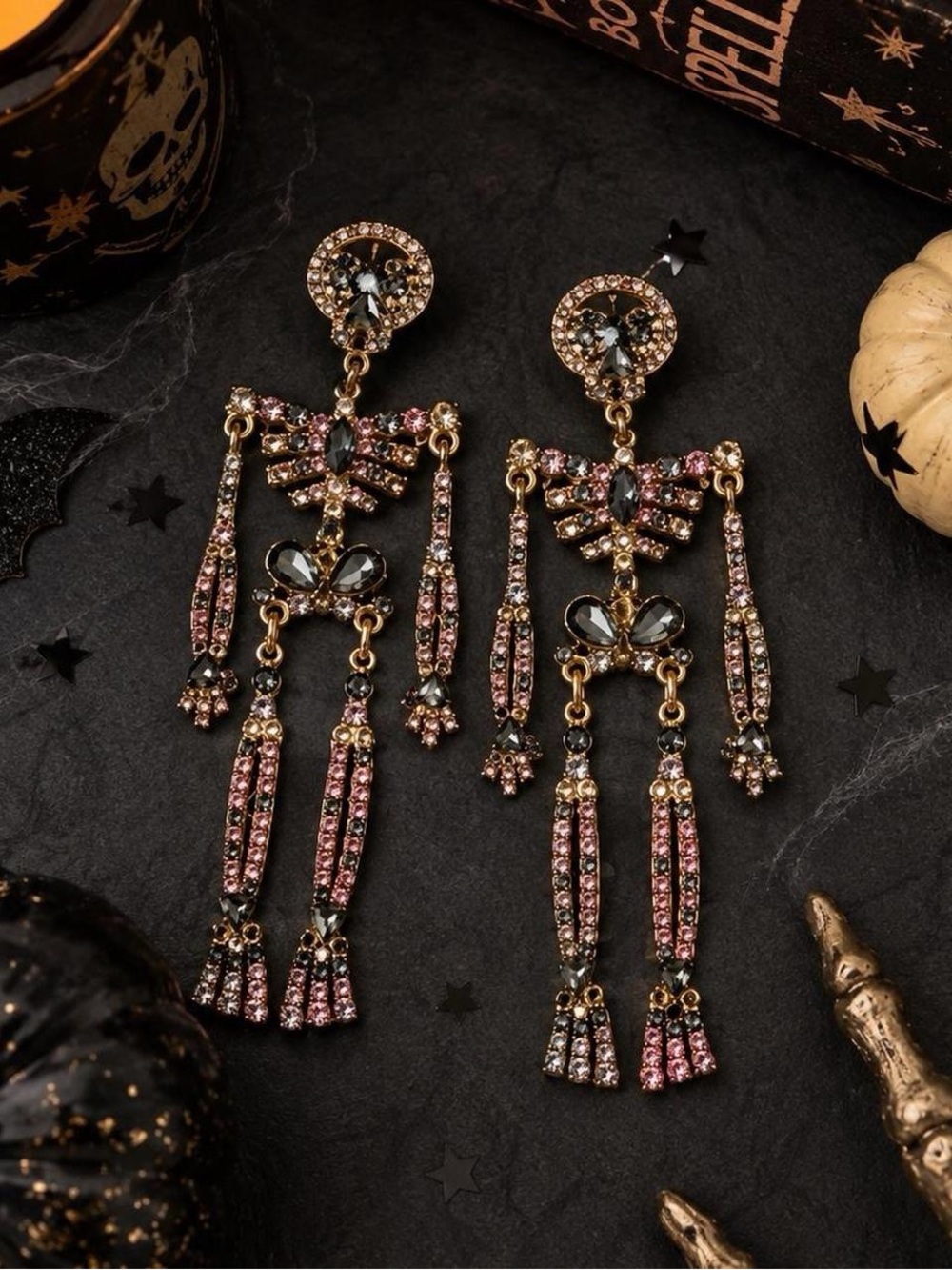 BaubleBar Lazy Bones Rhinestone Skeleton Statement Earrings Halloween